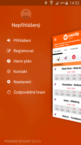 Nabídka aplikace Synot Tip