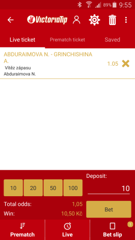 Tiket v mobilní aplikací Victoria Tip