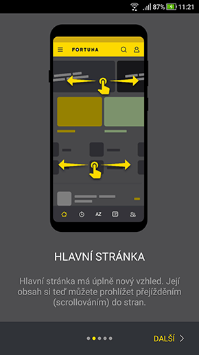 Nápověda při prvním spuštění Fortuna apk