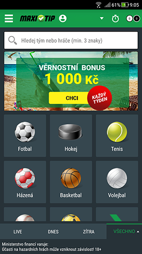Hlavní obrazovka Maxitip apk