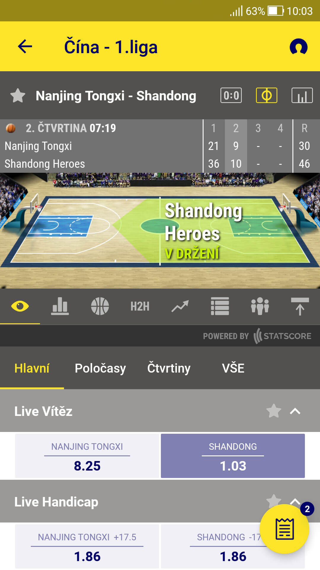 Live matchtracker v mobilní aplikaci Sazkabet