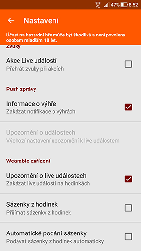 Možnosti nastavení v aplikaci SYNOT TIP