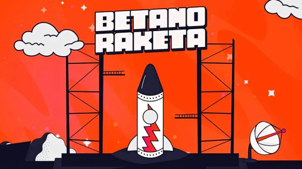 Biela Betano raketa pri štarte na oranžovom pozadí