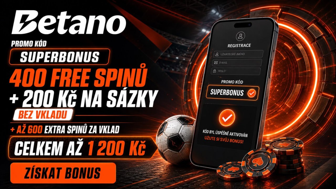 Betano promo kód SUPERBONUS 2026 pro 200 Kč na sázky a 400 free spinů bez vkladu