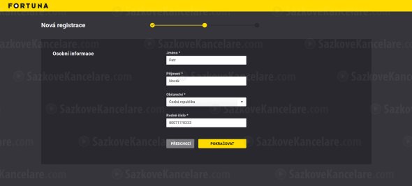 Doplnění osobních údajů v registračním formuláři