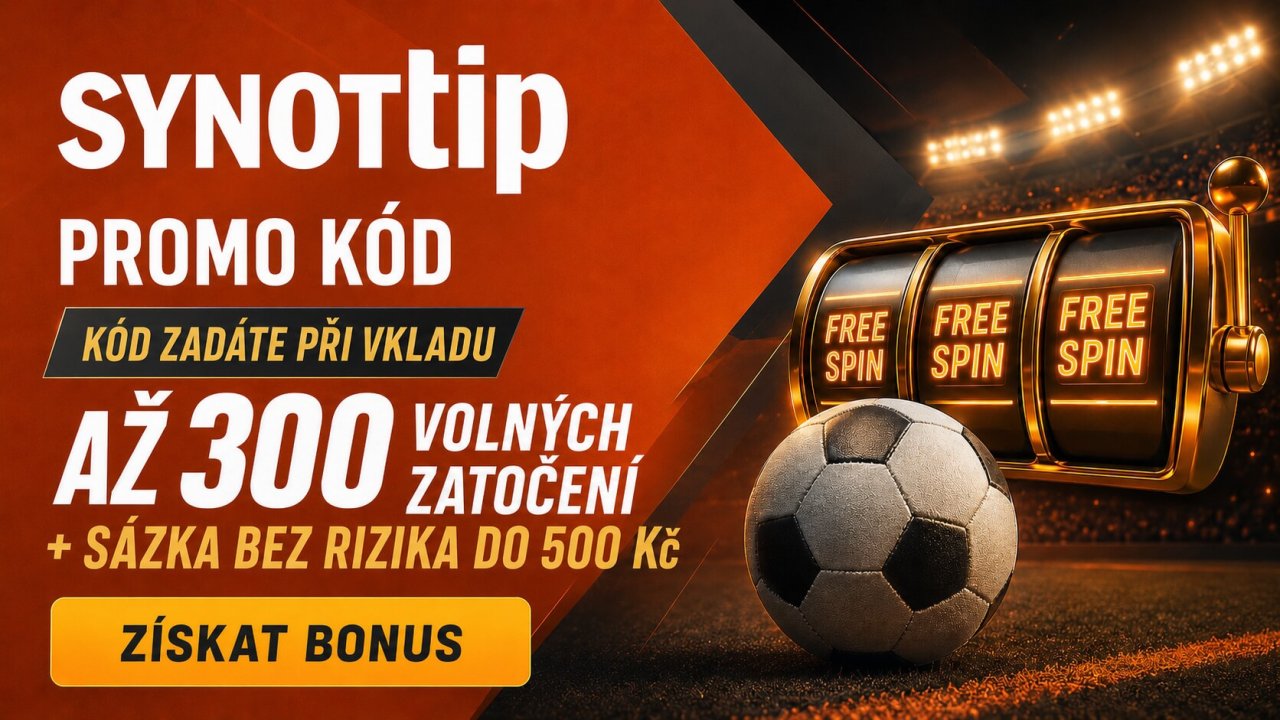 SynotTip promo kódy BONUS25 až BONUS300 pro 25 až 300 volných zatočení při prvním vkladu a sázku bez rizika do 500 Kč