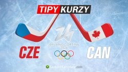 Hokejky s vlajkami Česka a Kanady s logem ZOH 2026 Milano Cortina a nápisem TIPY KURZY
