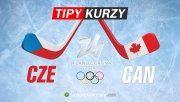 Hokejky s vlajkami Česka a Kanady s logem ZOH 2026 Milano Cortina a nápisem TIPY KURZY
