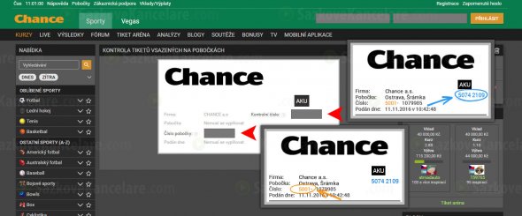 Kontrola tiketu bez přihlášení na Chance.cz – Krok č. 2