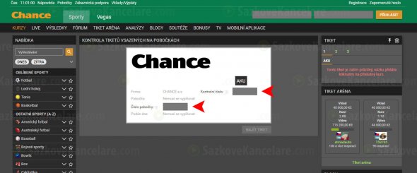 Kontrola tiketu bez přihlášení na Chance.cz – Krok č. 3