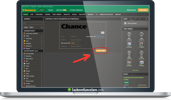Kontrola tiketu bez přihlášení na Chance.cz – Krok č. 3