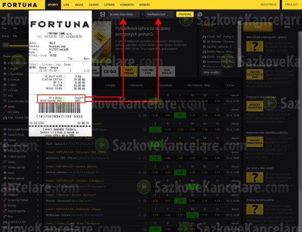 Kontrola tiketu na iFortuna.cz