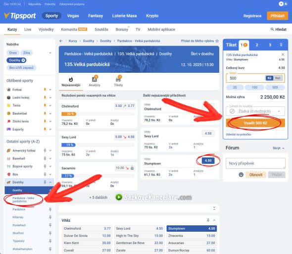 Sázky na dostihy v Tipsportu