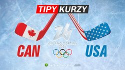 Finále ZOH 2026 Kanada vs USA kurzy na grafice s hokejkami a logem olympiády