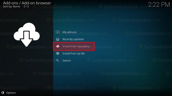 Add-on browser v KODI - zvolte „Install from repository“