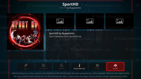 Poslední krok před instalací addonu SportHD