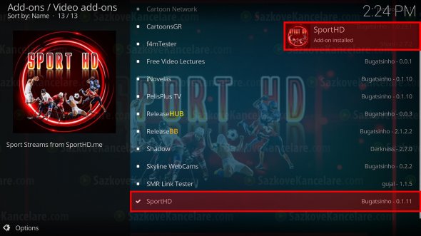 Instalace addonu SportHD je kompletní