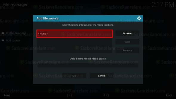 Klikněte na „None“ v pop-up okně KODI