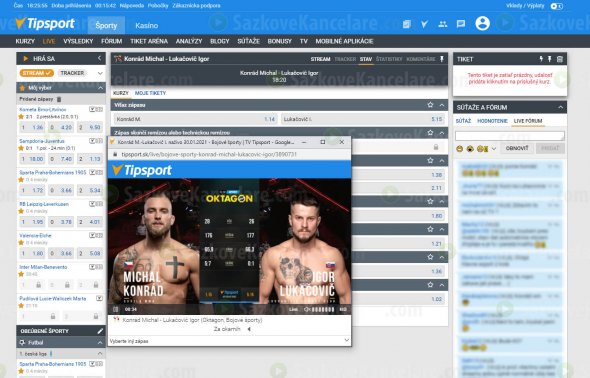 Livestream v samostatném okně na TV Tipsport