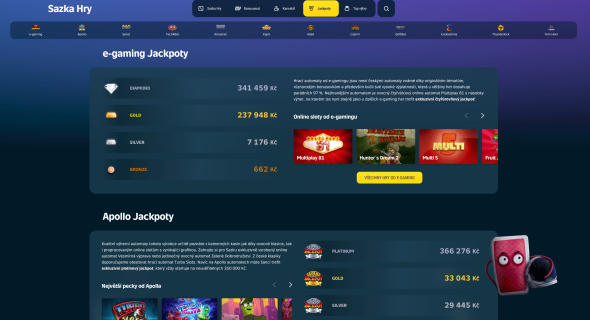 Jackpotové hry v online casine Sazka