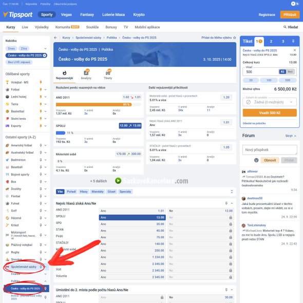 Sázky na volby do poslanecké sněmovny u Tipsportu