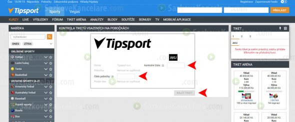 Kontrola tiketu na Tipsport.cz – Krok 3