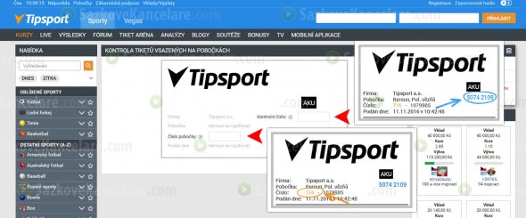 Kontrola tiketu na Tipsport.cz – Krok 2