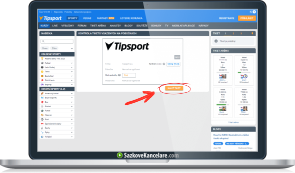 Kontrola tiketu na Tipsport.cz – Krok 3