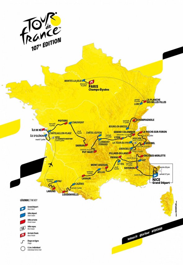 Mapa etáp Tour de France 2020