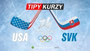 USA vs Slovensko kurzy ZOH 2026 na grafice s hokejkami, vlajkami týmů a logem olympiády.