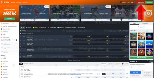 Internetová stránka sázkové kanceláře Betano
