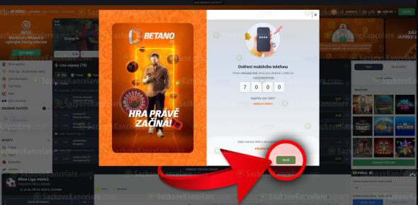 Ověření telefonního čísla v sázkové kanceláři Betano