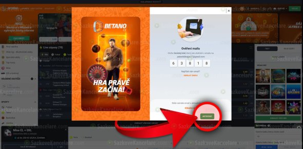 Ověření e-mailové adresy na Betano.cz