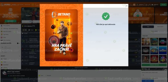 Potvrzení o aktivním účtu v sázkové kanceláři Betano