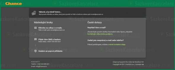 Oznámení o odeslaném emailu od Chance.cz