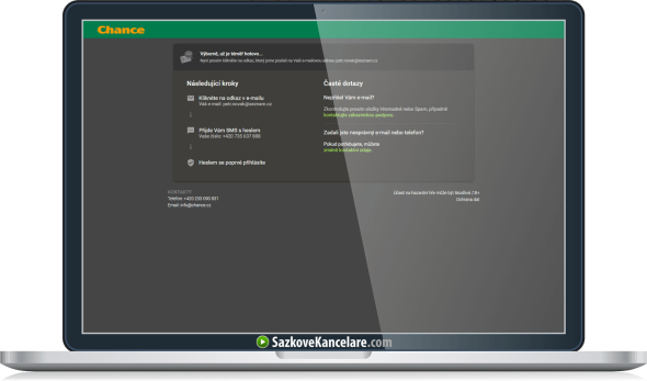 Oznámení o odeslaném emailu od Chance.cz