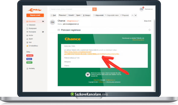 Email od Chance.cz s potvrzovacím linkem
