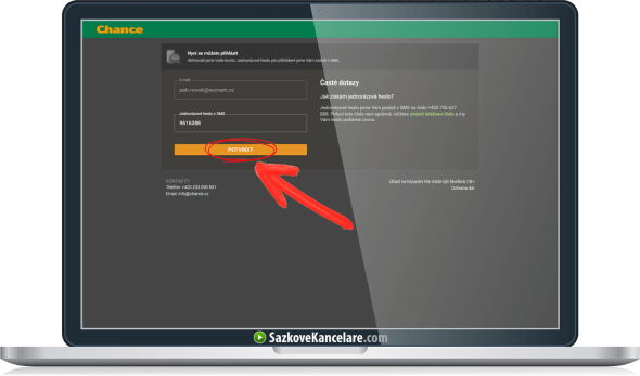 Přihlášení do nového konta na Chance.cz