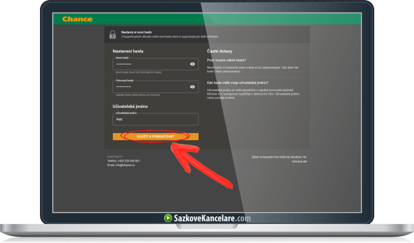 Nastavení nového hesla a uživatelského jména na Chance.cz