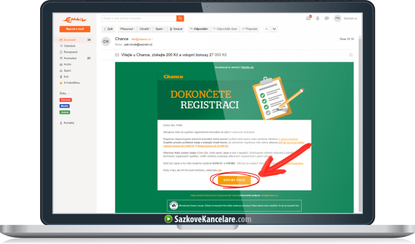 Email s poděkováním za registraci