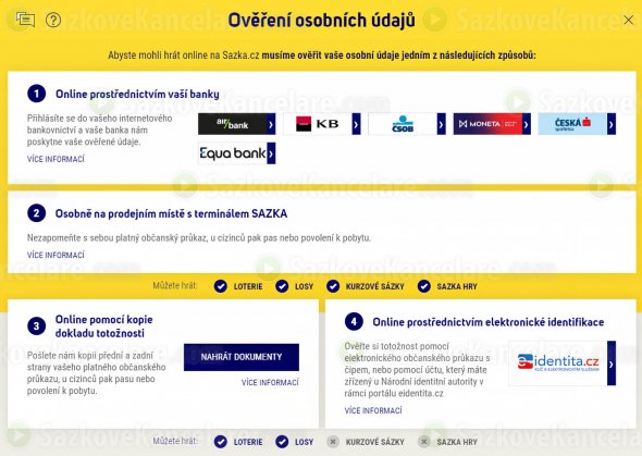 Ověření osobních údajů prostřednictvím 3 možností