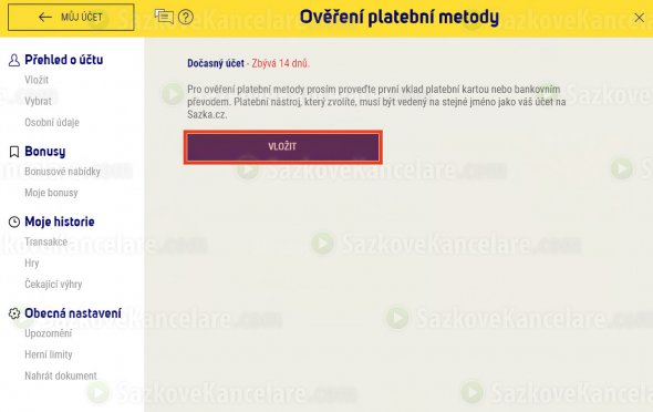 Pokračujte v ověřování kliknutím na tlačítko „Vložit“