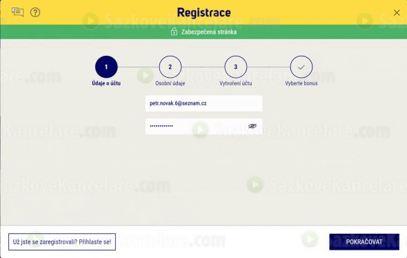 Začátek registrace v sázkové kanceláři Sazkabet