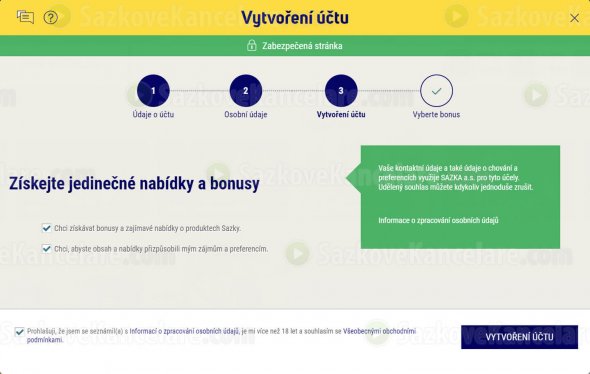 Vytvoření účtu a udělení souhlasu s obchodními podmínkami