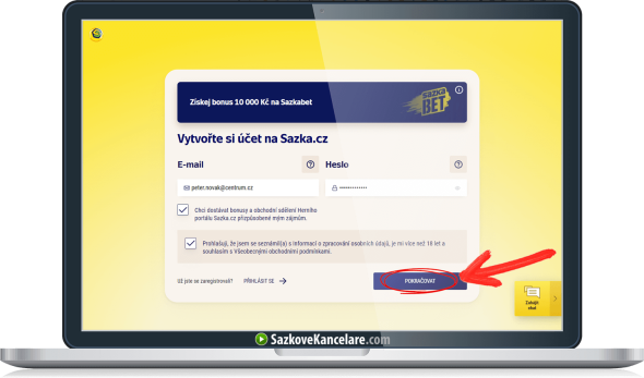 Začátek registrace v sázkové kanceláři Sazkabet