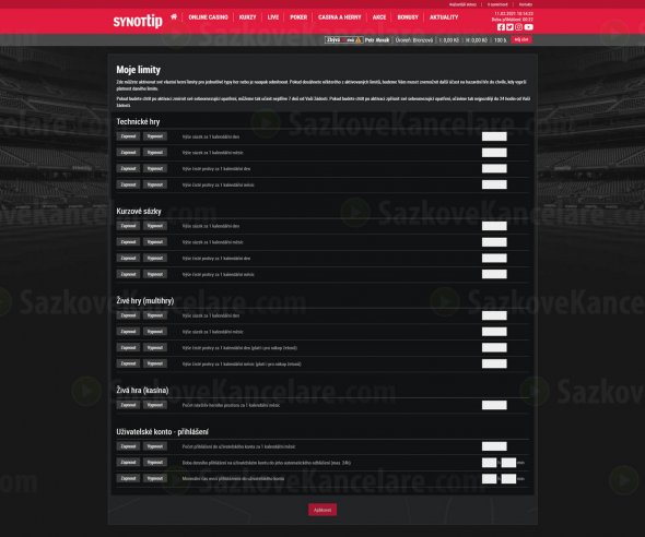 Nastavení herních limitů na www.synottip.cz