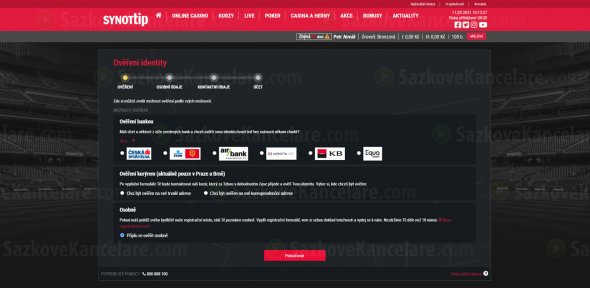 Ověření identity pro plnohodnotné konto na synottip.cz