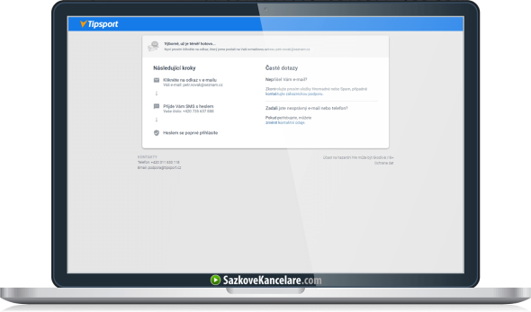 Oznámení o odeslaném emailu od Tipsport.cz