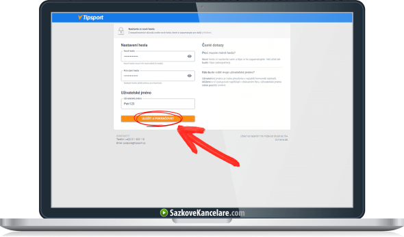 Nastavení nového hesla a uživatelského jména na Tipsport.cz
